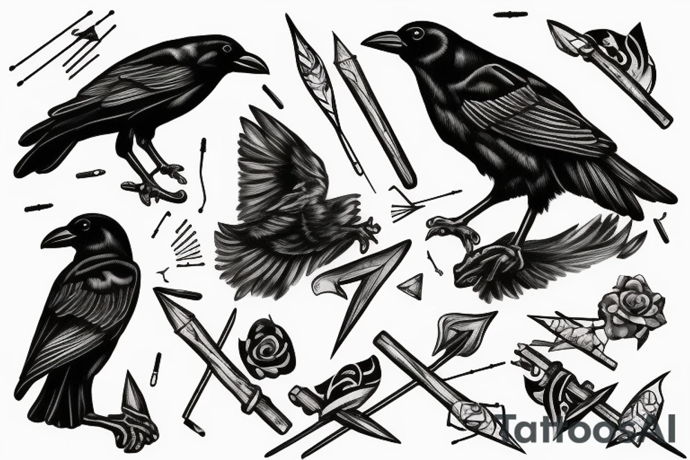 crow hit by an arrow falls tattoo idea