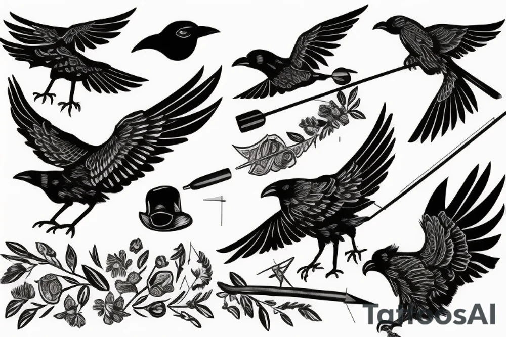 crow hit by an arrow falls tattoo idea