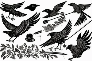 crow hit by an arrow falls tattoo idea