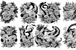 tiger, snake, flowers, peonies tattoo idea