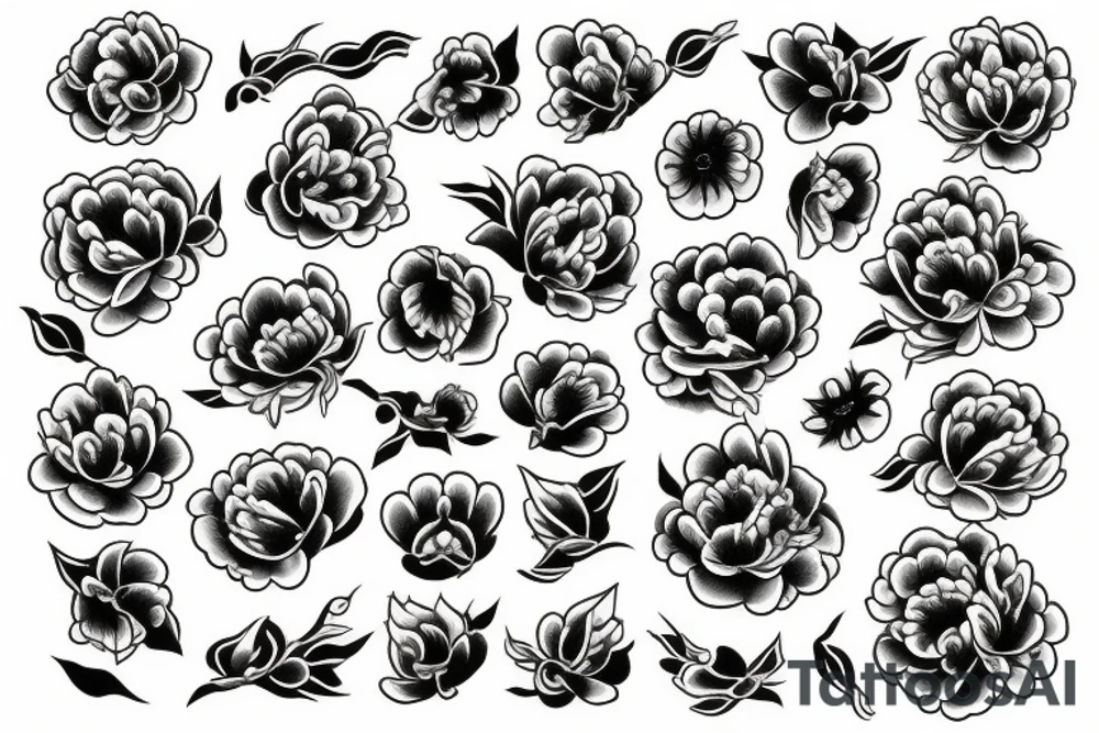 crown, peonies tattoo idea