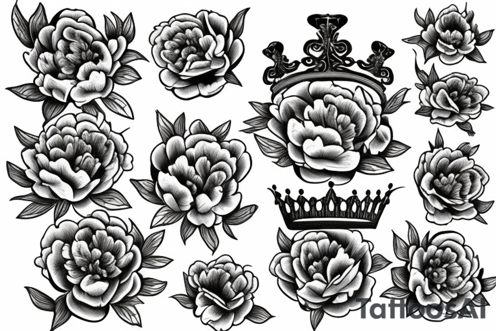 crown, peonies tattoo idea