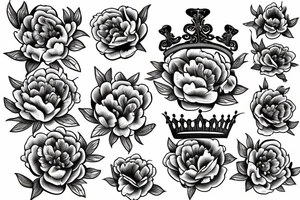 crown, peonies tattoo idea