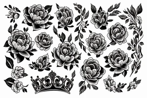 crown and peonieson background tattoo idea