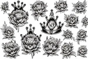 crown and peonieson background tattoo idea