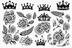 crown and peonieson background tattoo idea