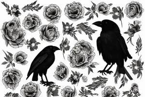 A crow with peonies tattoo idea