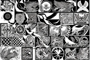 the art of flying birds, crown and tiger tattoo idea