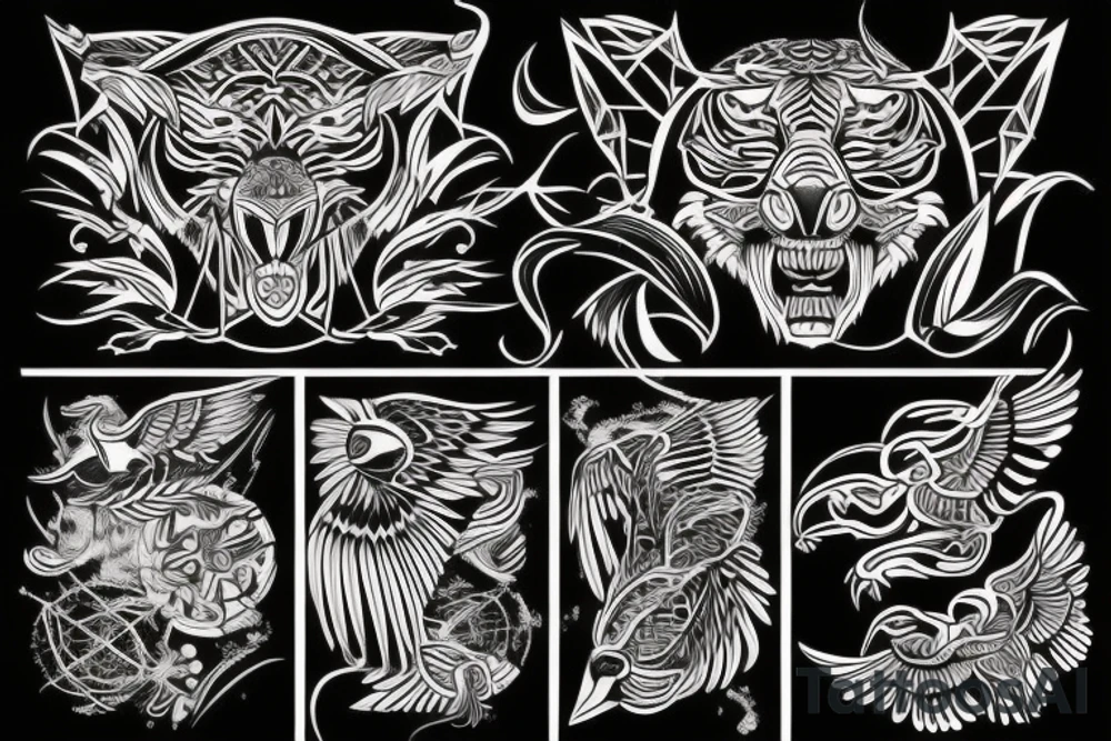 the art of flying birds, crow and tiger tattoo idea