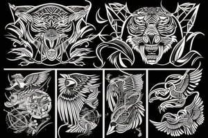 the art of flying birds, crow and tiger tattoo idea