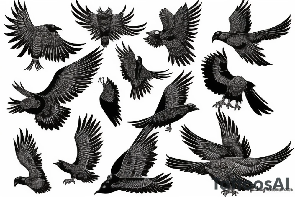 the art of flying birds, crow and tiger tattoo idea