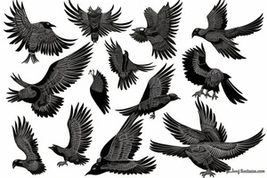 the art of flying birds, crow and tiger tattoo idea