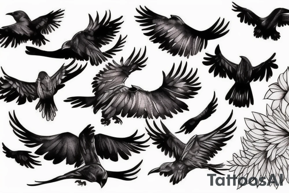 the art of flying birds, crow and tiger tattoo idea