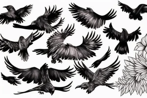the art of flying birds, crow and tiger tattoo idea