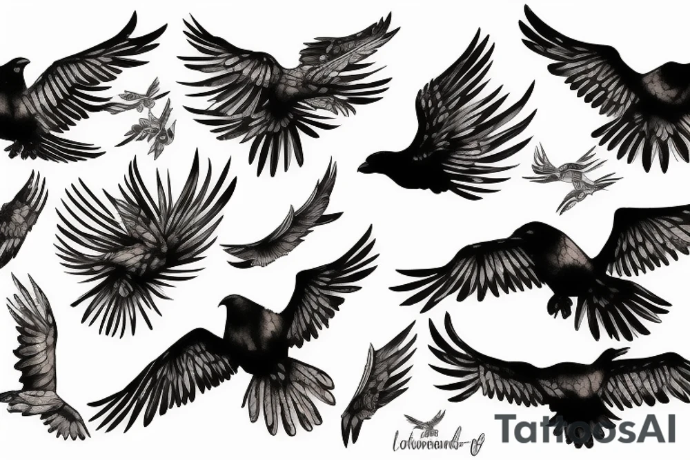 the art of flying birds, crow and tiger tattoo idea