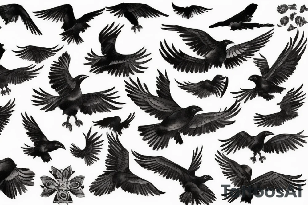 the art of flying birds, crow and tiger tattoo idea