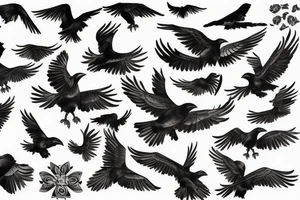 the art of flying birds, crow and tiger tattoo idea