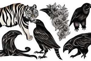 crow with tiger in one composition tattoo idea