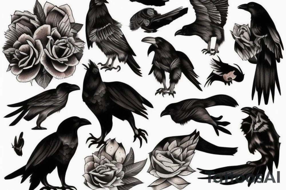 crow with tiger in one composition tattoo idea