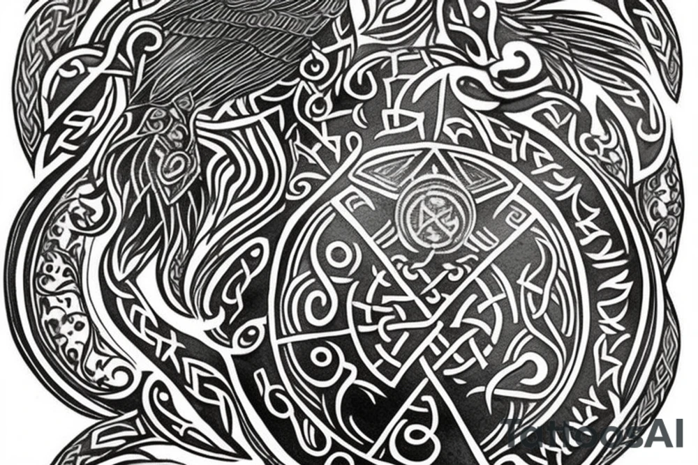 Viking raven means protection and strength, as well as wisdom and courage. This powerful protective tattoo is often depicted with Galdrastav, Sigils and other runic symbols. It reminds of the courage and experience needed to overcome life's difficulties. tattoo idea