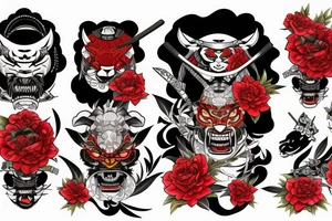 katana samurai hannya flowers blood tiger lights crow tattoo idea