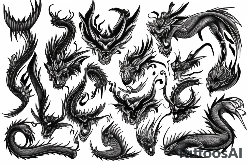 blue dragon with fire tattoo idea