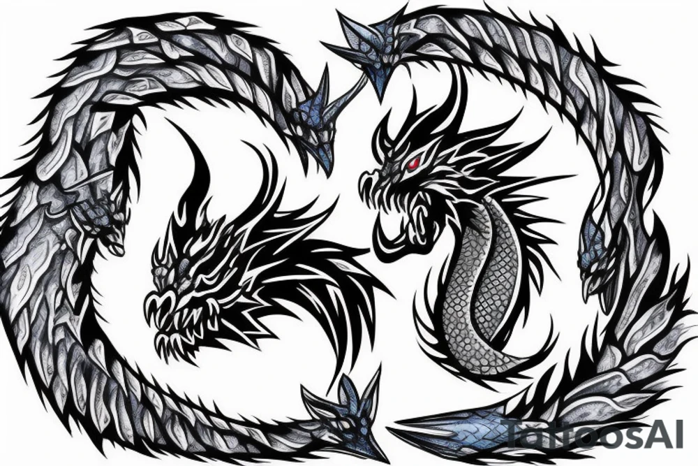 blue dragon with fire tattoo idea