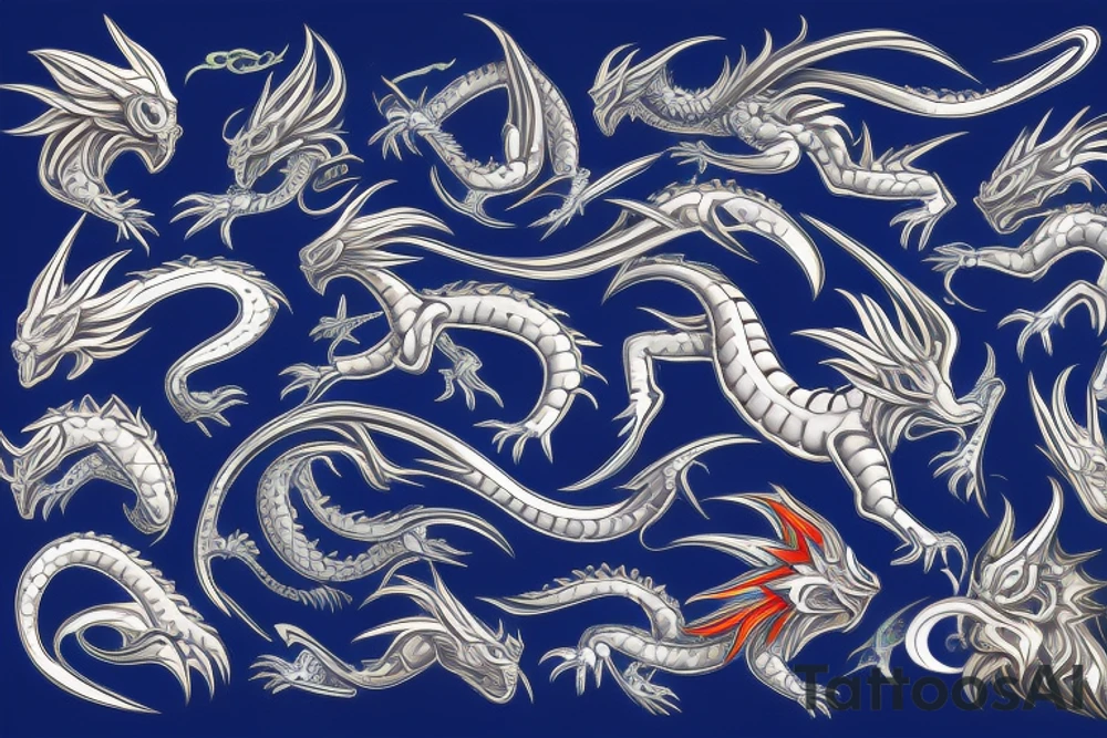 blue dragon with fire tattoo idea