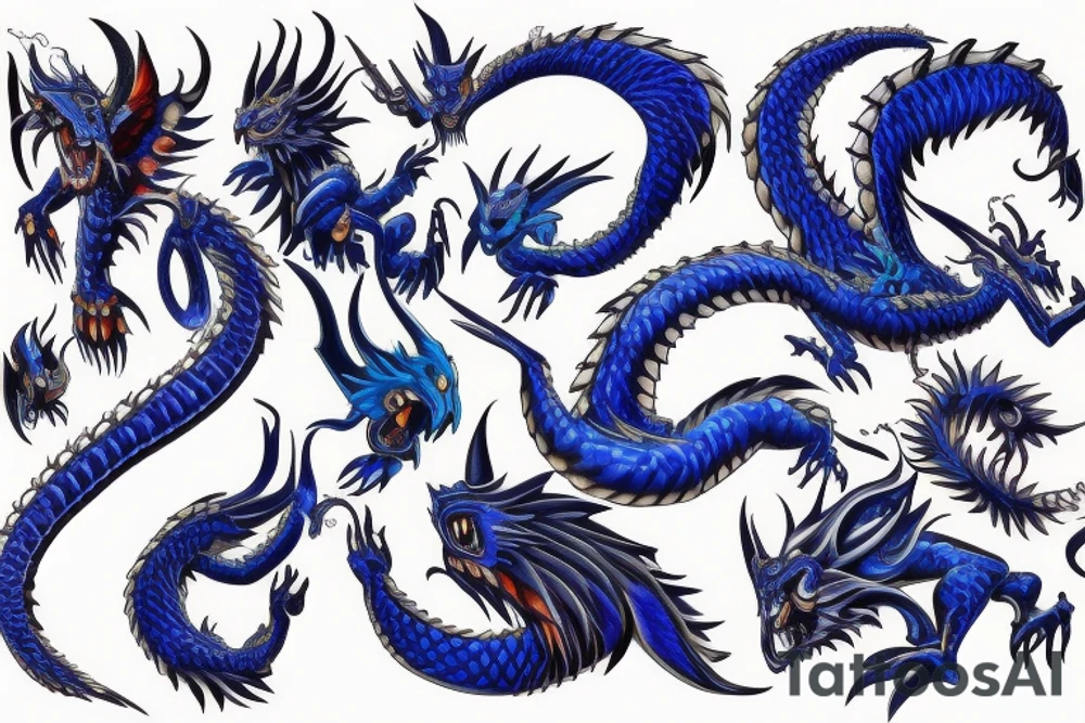 blue dragon with fire tattoo idea