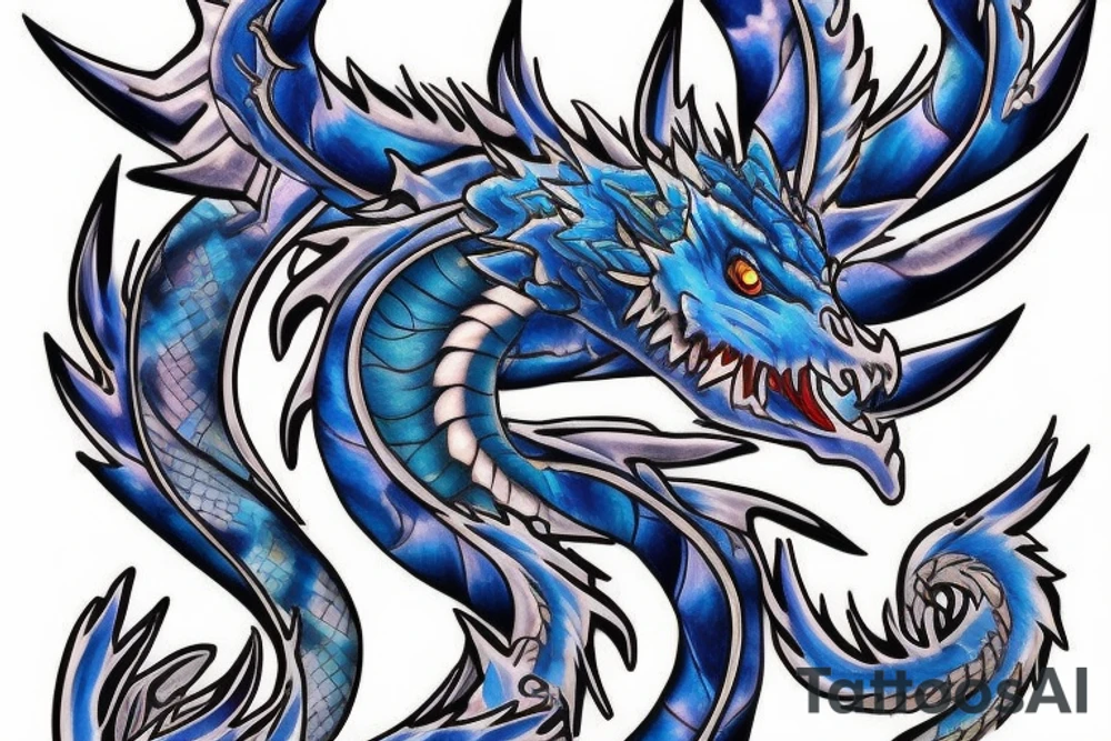 blue dragon with fire tattoo idea