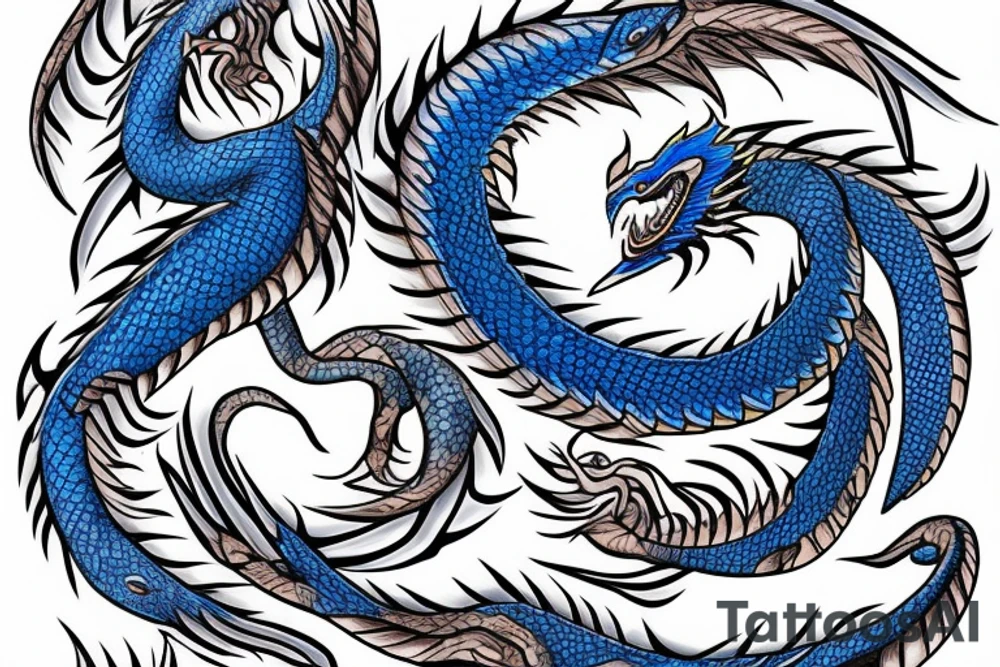 blue dragon with fire tattoo idea