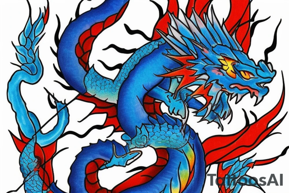 blue dragon with fire tattoo idea