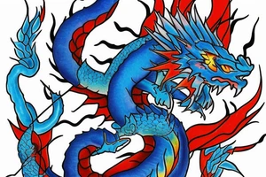 blue dragon with fire tattoo idea