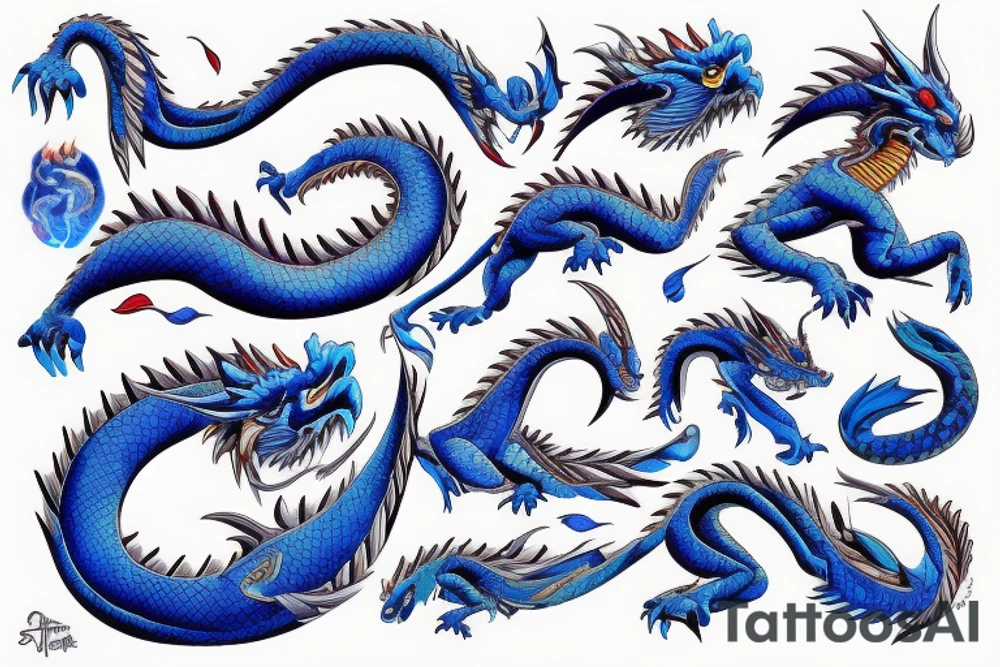 blue dragon with fire tattoo idea