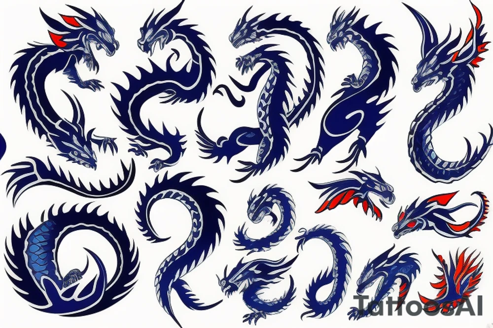 blue dragon with fire tattoo idea