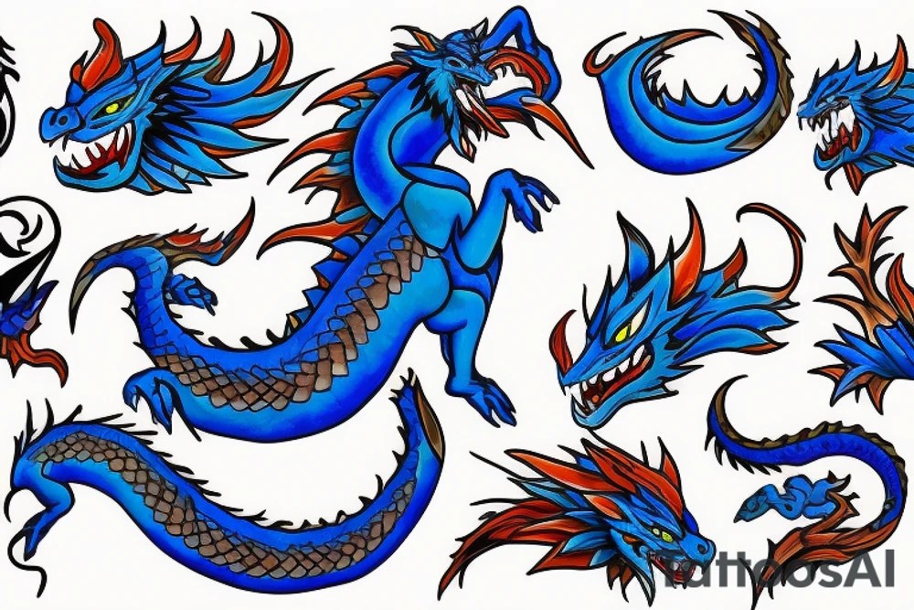 blue dragon with fire tattoo idea