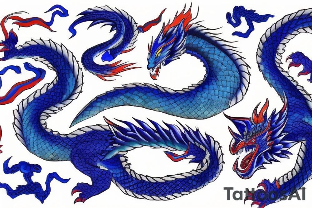 blue dragon with fire tattoo idea