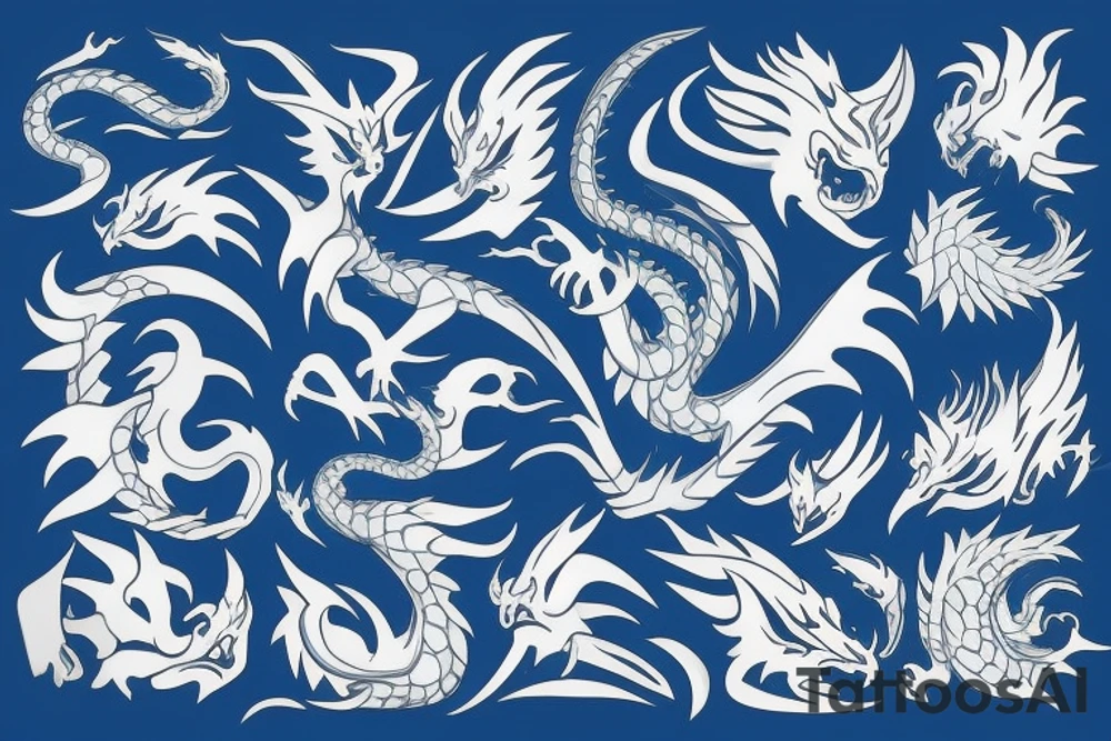 blue dragon with fire tattoo idea