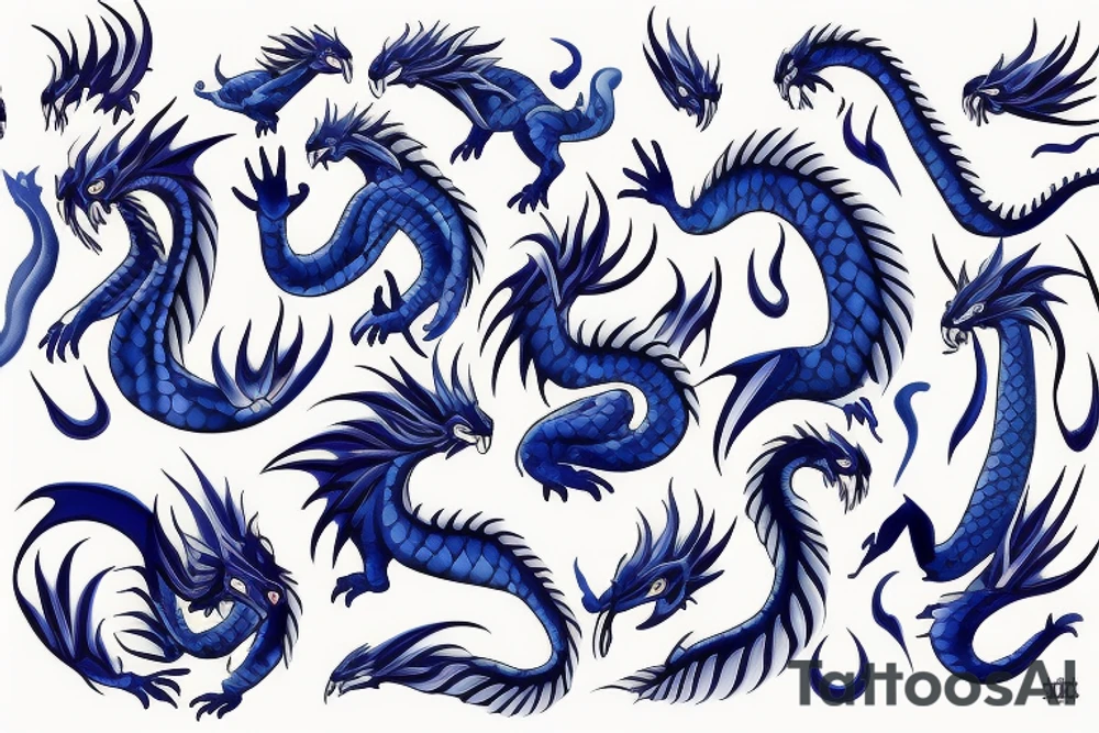 blue dragon with fire tattoo idea
