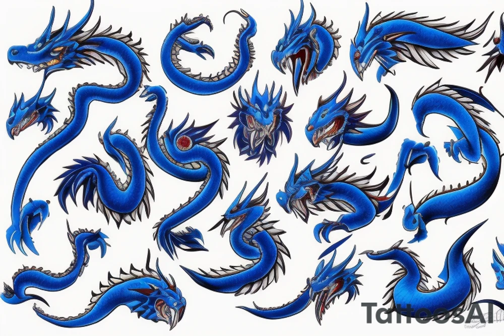 blue dragon with fire tattoo idea