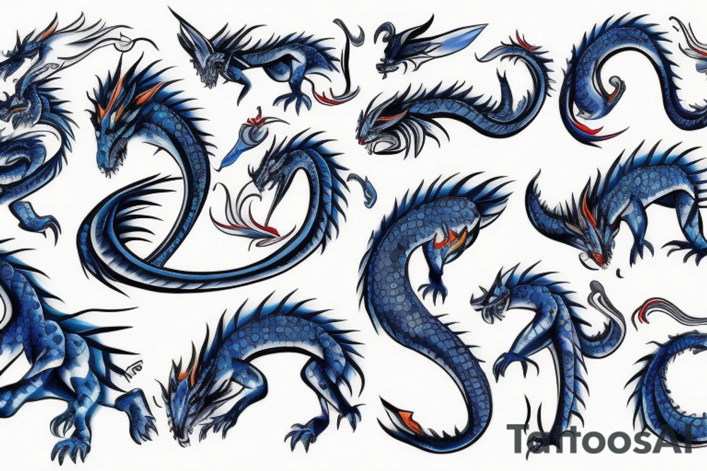 blue dragon with fire tattoo idea