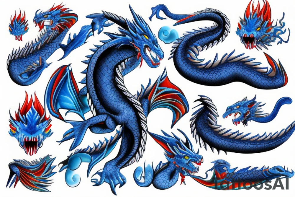 blue dragon with fire tattoo idea