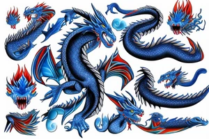 blue dragon with fire tattoo idea