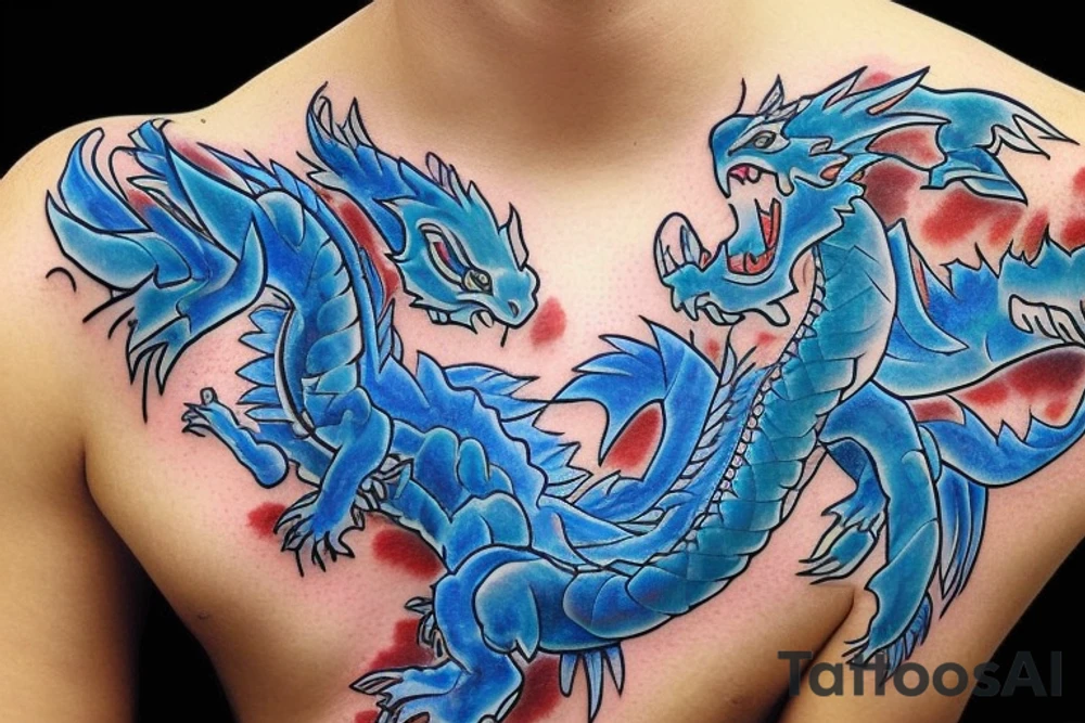 blue dragon with fire tattoo idea