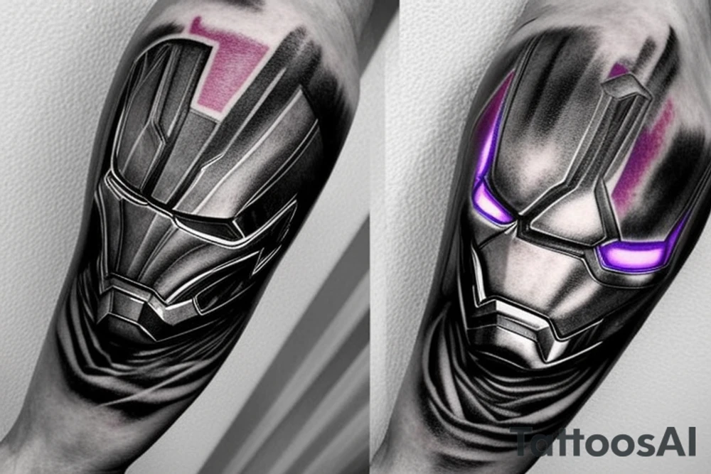 A marvel Themed with iron man, captain America, hulk, and Thor around him and then thanos with the infinity gauntlet on the other side I would like them all to be in black and Grey but have the infinity stones in colour tattoo idea