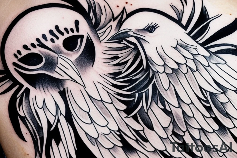 white crow sitting on a brench tattoo idea