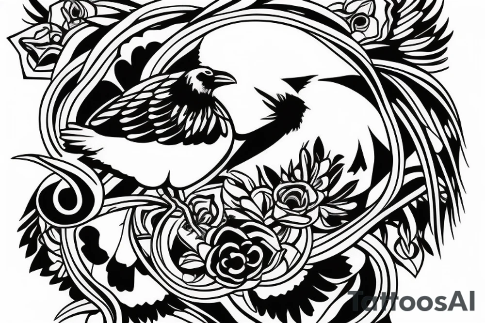 white crow sitting on a brench tattoo idea
