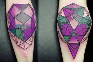 A geometric tattoo which hexagons connected by circuitry that fades from a purple to green tattoo idea