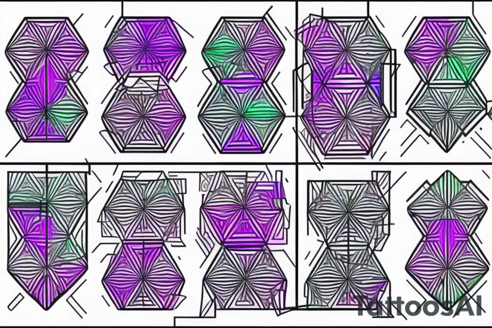 A geometric tattoo which hexagons connected by circuitry that fades from a purple to green tattoo idea