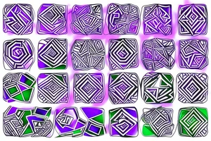 A geometric tattoo which hexagons connected by circuitry that fades from a purple to green tattoo idea